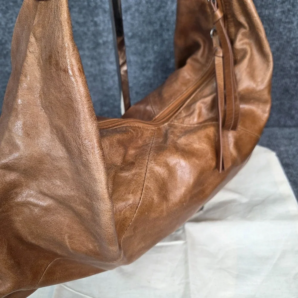 HOBO INTERNATIONAL Paulette Cognac Leather Slouchy Shoulder Handbag Purse Y2k